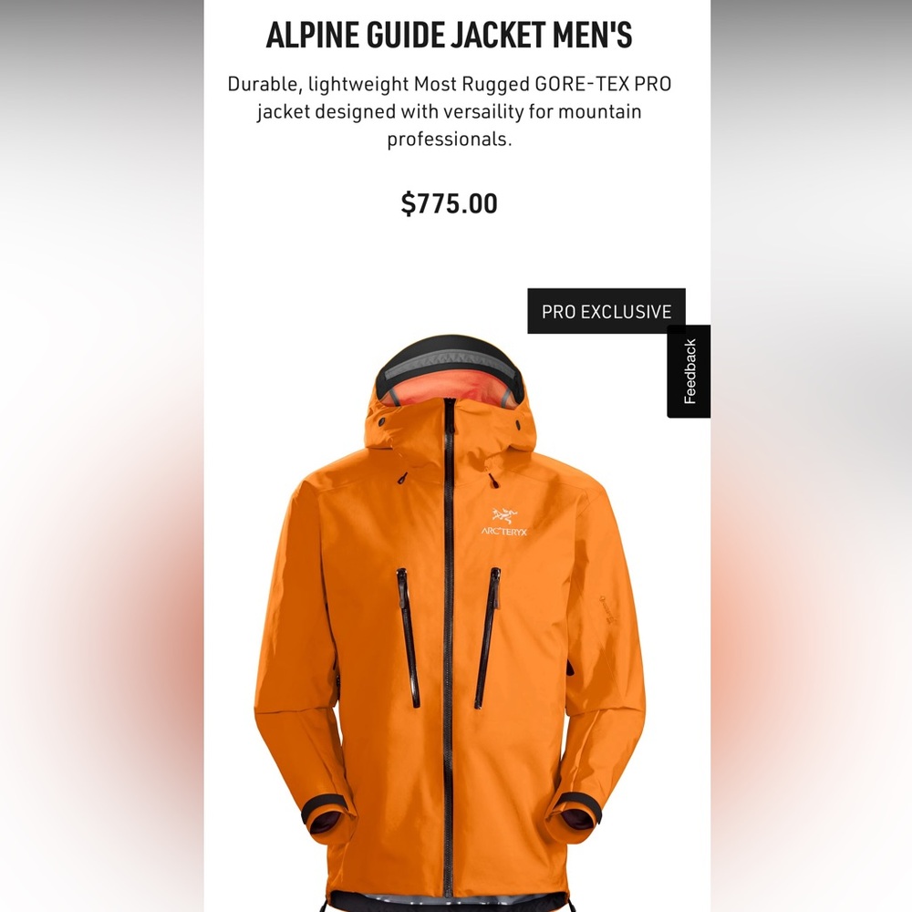 Mens Arcteryx PROFESSIONAL USE ALPINE GUIDE JACKET Goretex Waterproof Jacket 3XL